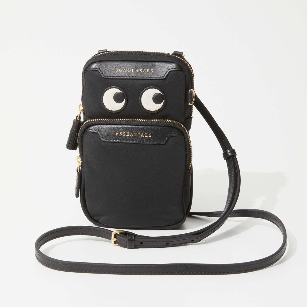 Anya Hindmarch Eyes Essentials Crossbody Pouch Black Nylon Leather Phone Bag - Picture 2 of 14